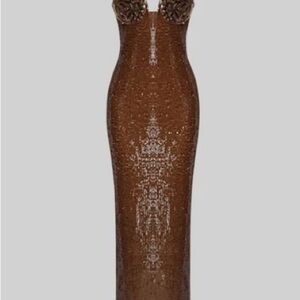 Strapless Brown Sequin Maxi Dress